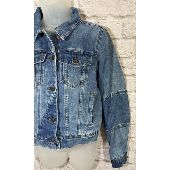 Free People Denim Jean Jacket Womens Small Contrasting Blue Panel Trucker Coat - Picture 3 of 10